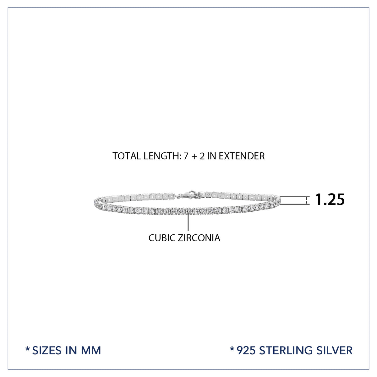Tennis Anklet Bracelet, 7" + 2" Extender
