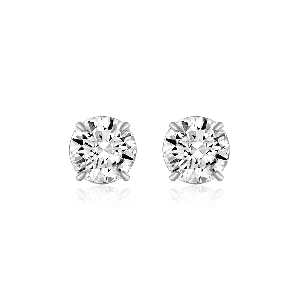 14K Solid White Gold Round Solitaire Stud Earrings