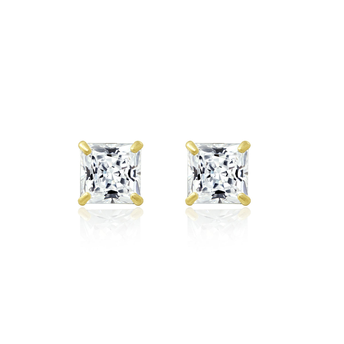 14K Solid Yellow Gold Princess Solitaire Stud Earrings