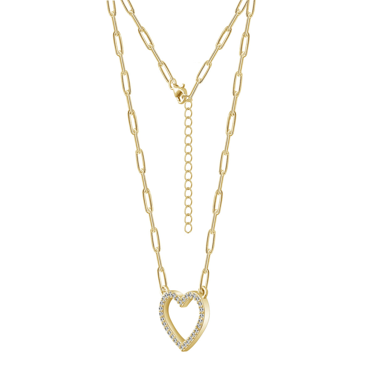 Heart Shape Cubic Zirconia Paper Clip Necklace
