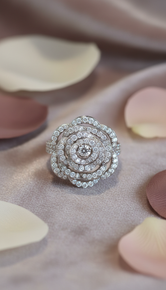 Rose Motif Diamond Cocktail Ring