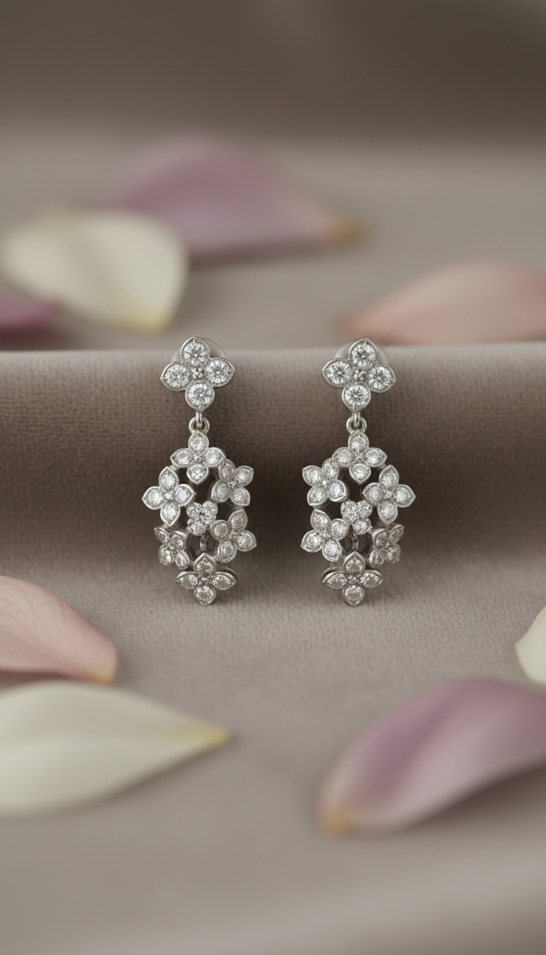 Lilac-Inspired Platinum Diamond Drop Earrings