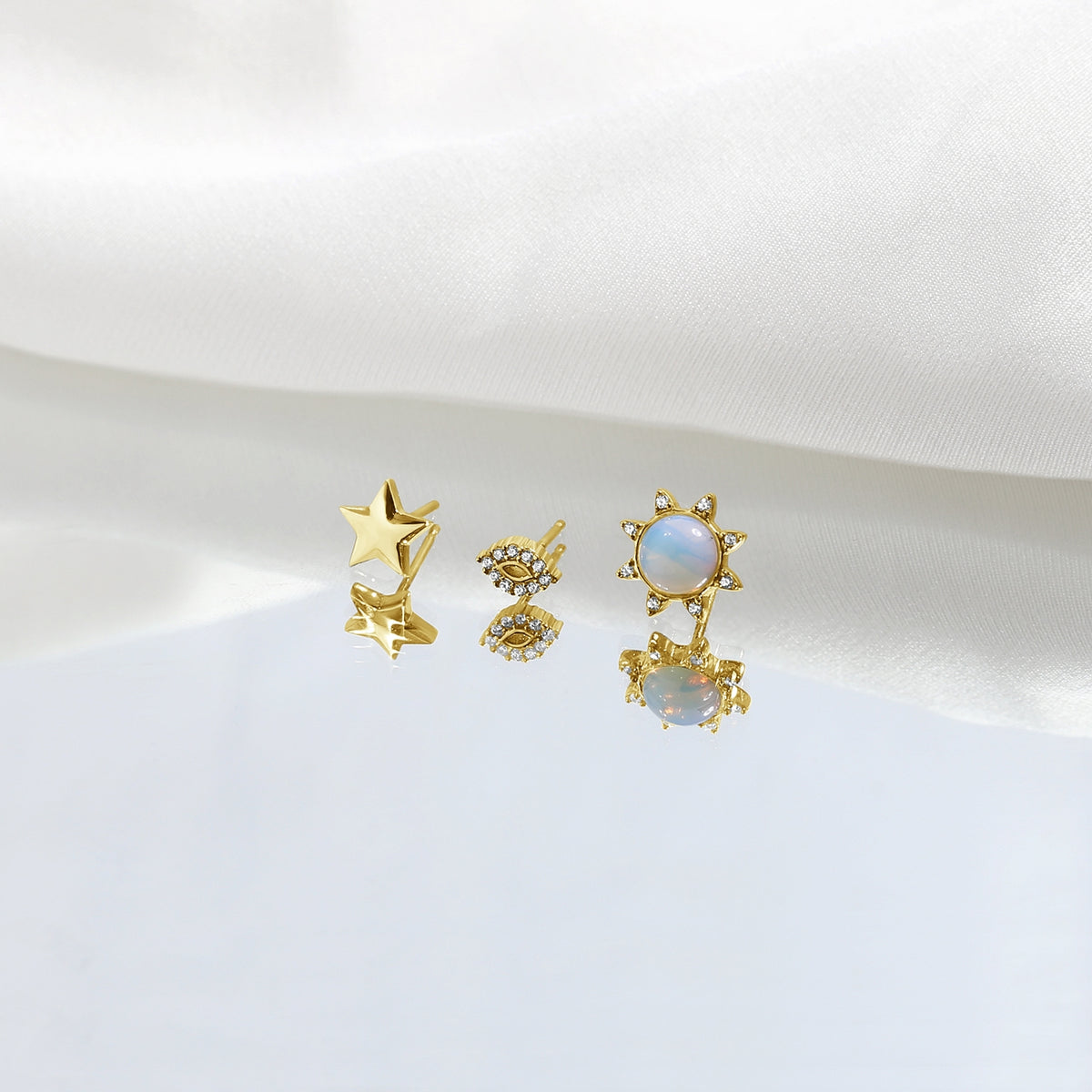 Opal Sun, Star and Evil Eye Earrings Set