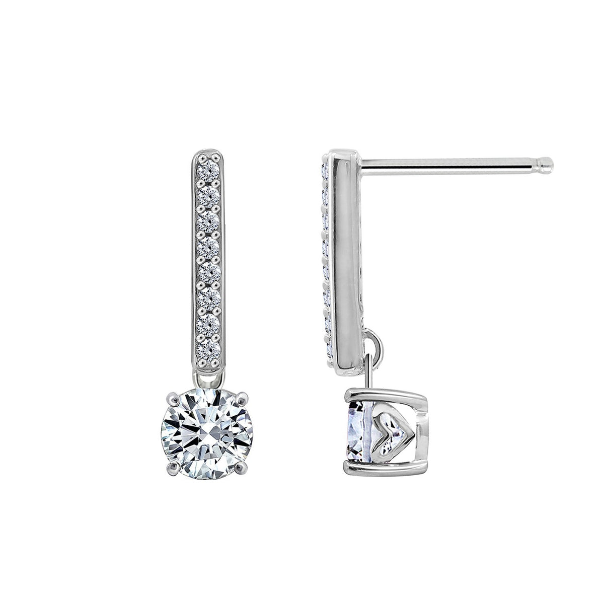 GEMOUR Cubic Zirconia Pave Bar with Round Stone Drop Earrings - GEMOUR