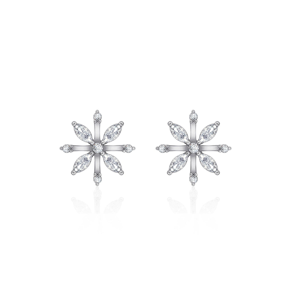 GEMOUR Marquise And Round Cubic Zirconia Snowflake Stud Earrings - GEMOUR