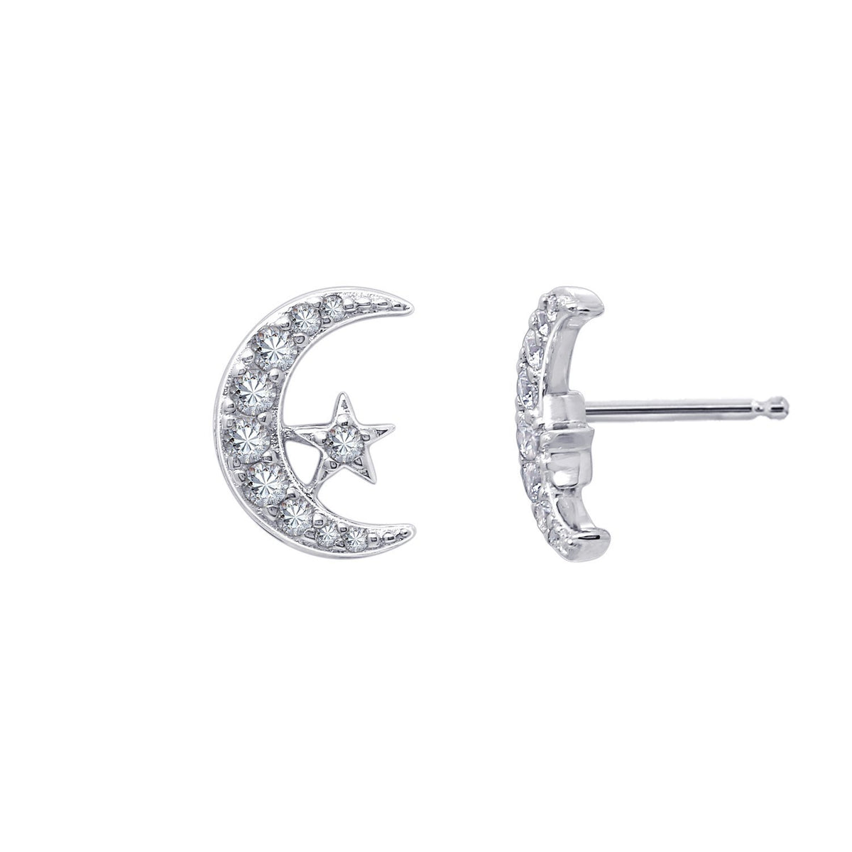 GEMOUR Cubic Zirconia Moon And Star Stud Earrings - GEMOUR