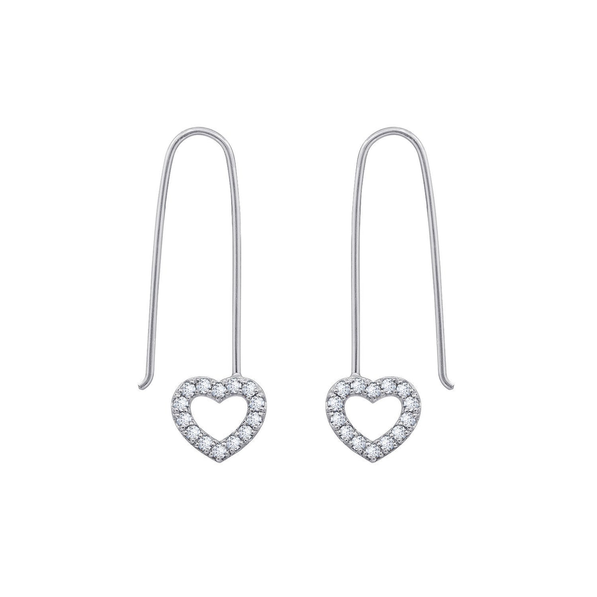 GEMOUR 14K Gold or Rhodium Clad Sterling Silver 0.5 cttw Cubic Zirconia Pave Heart Dangle Oval Hoop Earrings - GEMOUR