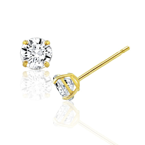14K Solid Yellow Gold Round Solitaire Stud Earrings