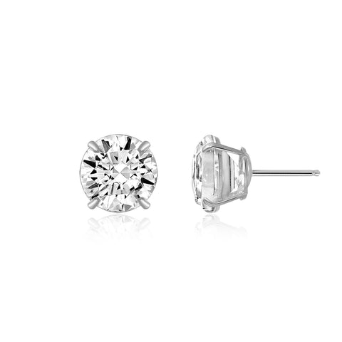 14K Solid White Gold Round Solitaire Stud Earrings