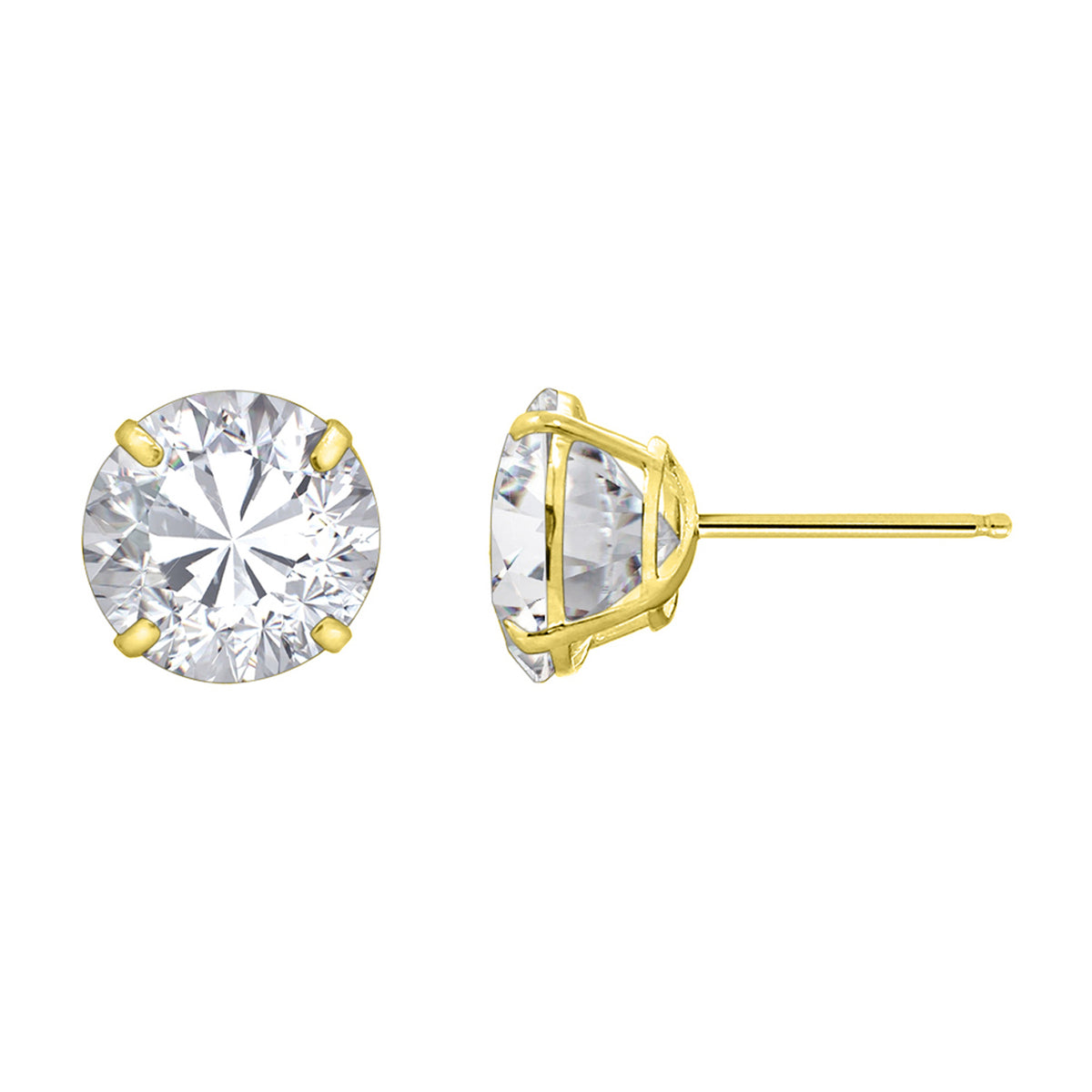 14K Solid Yellow Gold Round Solitaire Stud Earrings