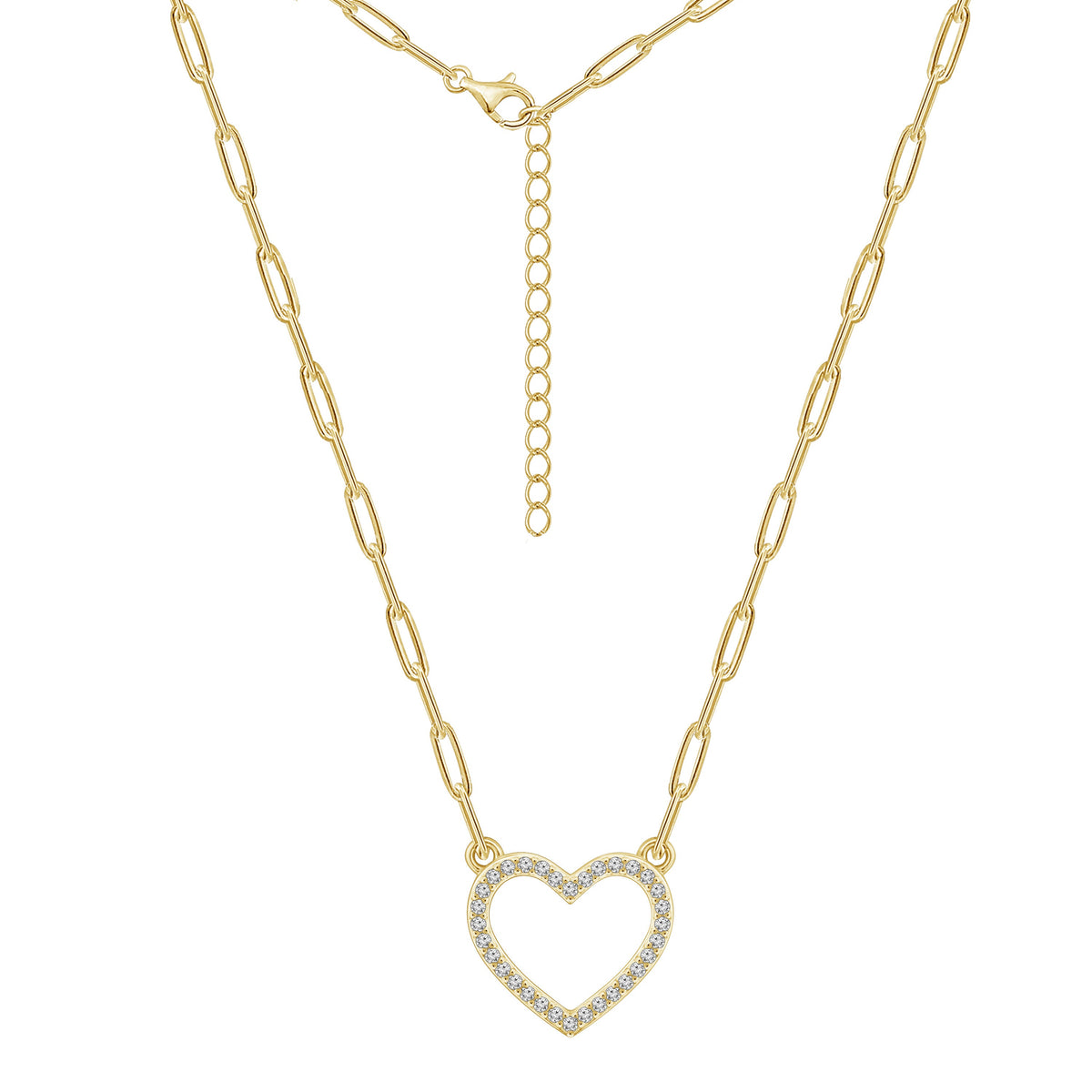 Heart Shape Cubic Zirconia Paper Clip Necklace