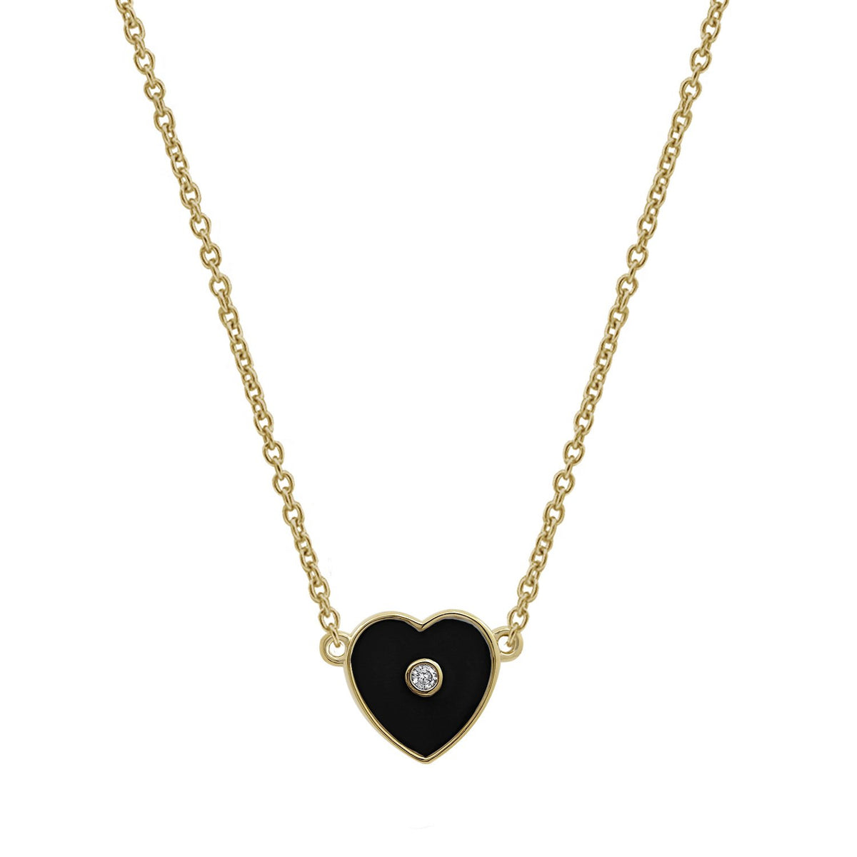 Black Enamel Heart Pendant Necklace with Accent