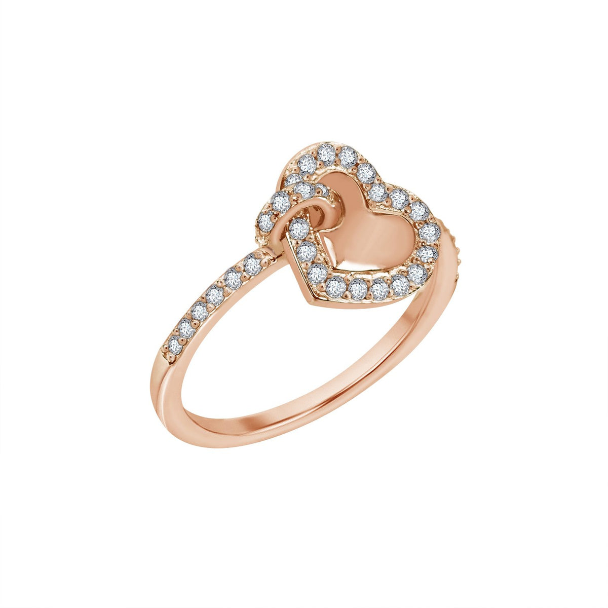 GEMOUR 14K Rose Gold Clad Sterling Silver Interlocking Heart Circle Ring