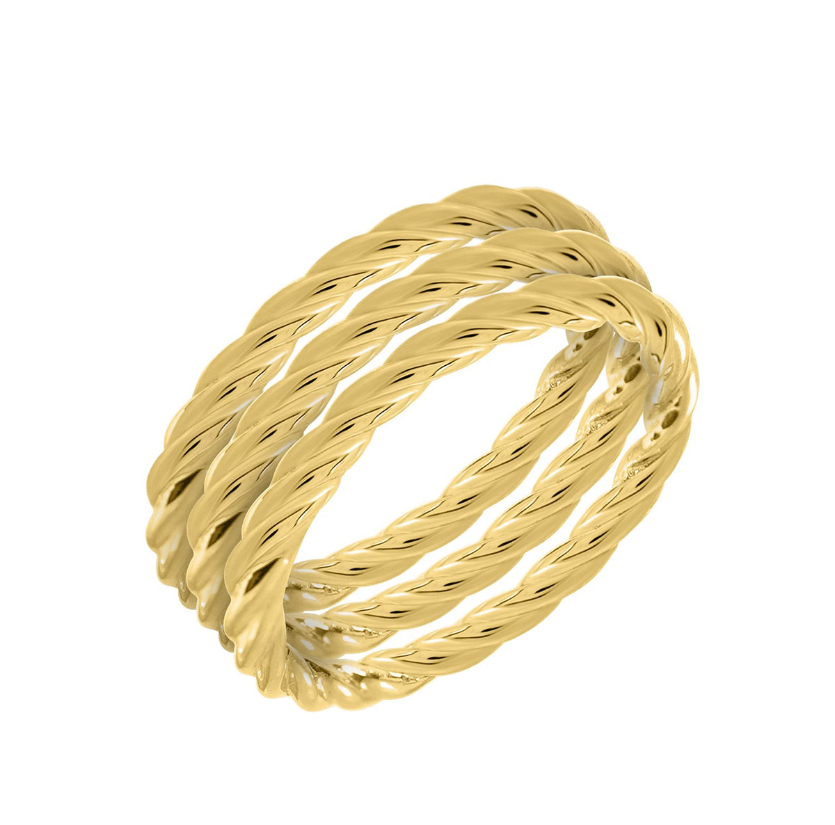 GEMOUR 14K Yellow Gold Clad Sterling Silver Twisted Rope Stackable Ring